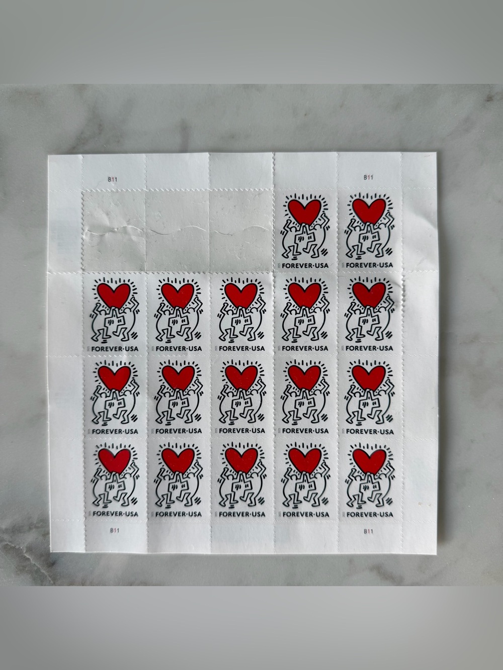 Keith Haring 2024 USA Forever Love Sheet of 17 Postage Stamps
